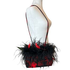 SOLD Asly's Red Hat Society Red and Black Purse Feather Trim